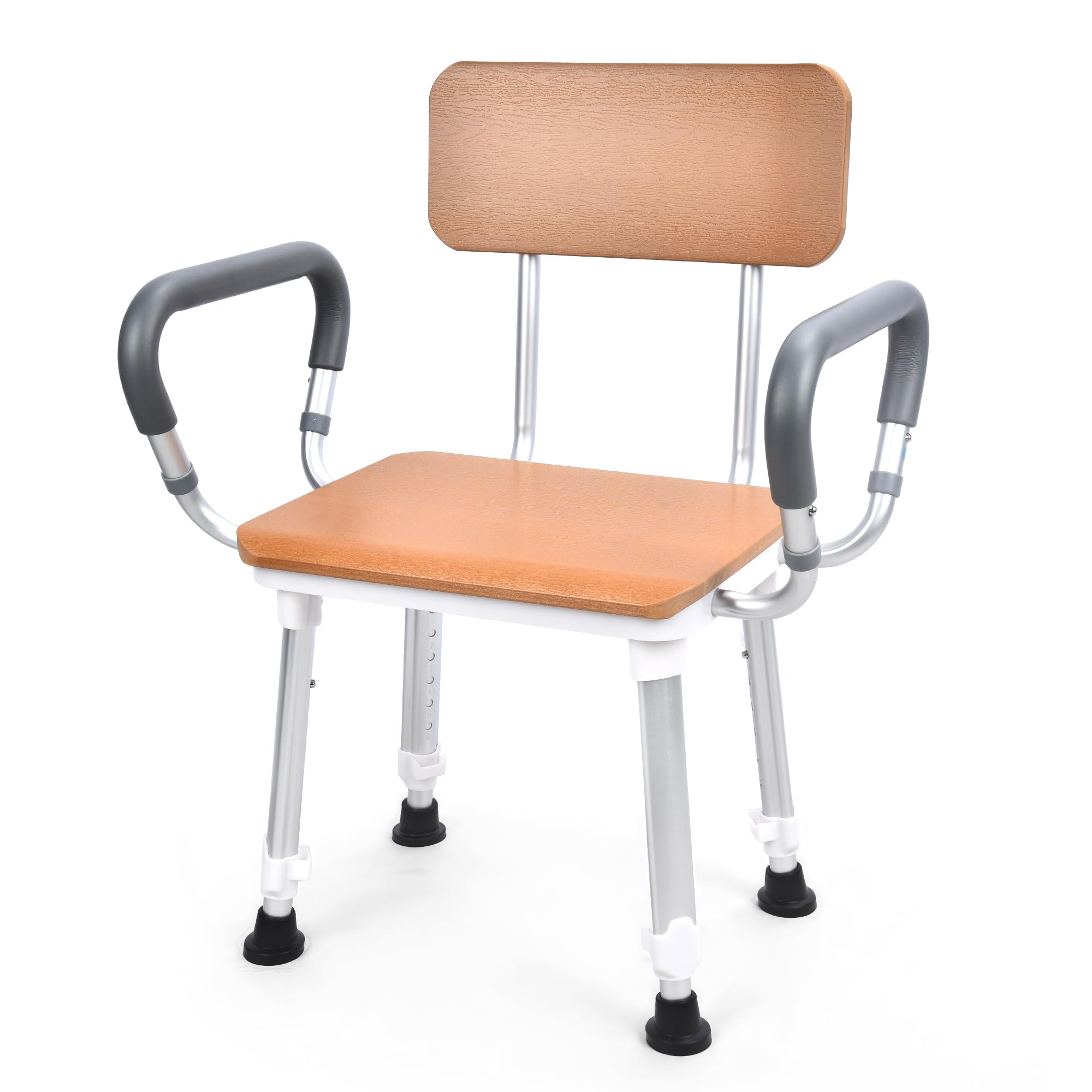 Photo 1 of Sangohe Shower Chair for Inside Shower, Shower Chair with Wood Seat Board and Back, Height Adjustable Shower Chair for Elderly and Disabled, 400 lbs Heavy Duty Shower Seat for Seniors, 796D-A