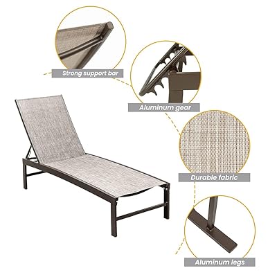Buy Crestlive Products Aluminum Adjustable Chaise Lounge Chair Outdoor Five Position Recliner Curved Design All Weather For Patio Beach Yard Pool Beige Online In Turkey B07x3fzfty