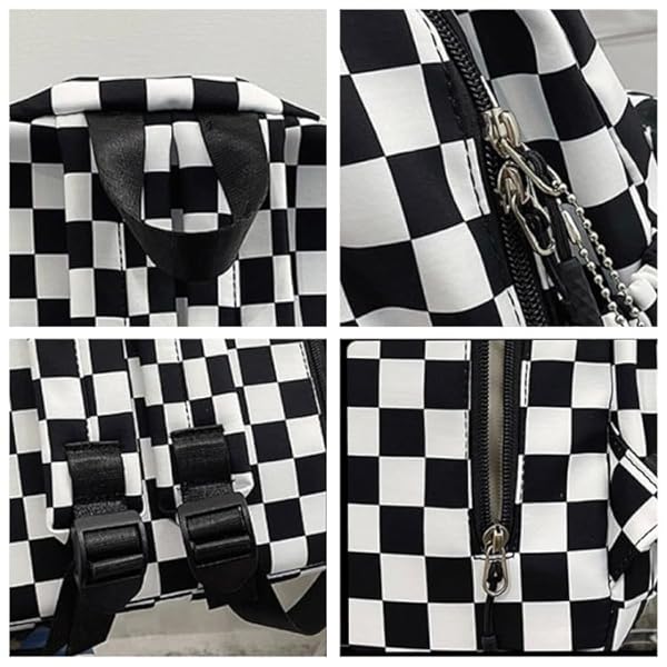 MININAI Y2K AESTHETIC CHECKERED BACKPACK WITH KAWAII PENDANT CHECKERBOARD BACKPACK CUTE PREPPY LAPTOP BACKPACK LIGHT RUCKSACK (ONE SIZE,PINK)