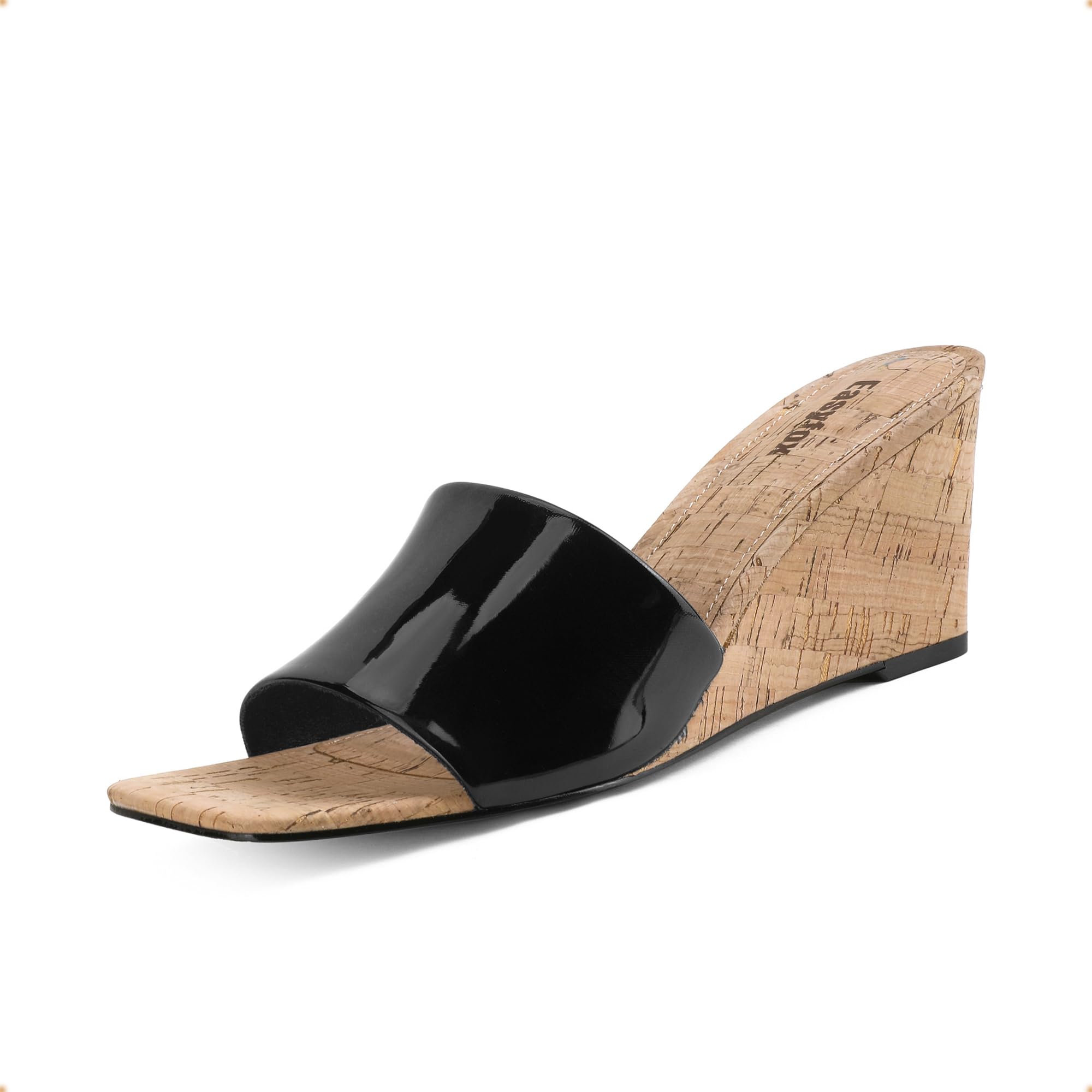 Photo 1 of (SIZE 7) (BAGGED/USED/FAIR) Easyfox Black Sandals for Women Wedge Heel Sandals Open Toe High Heel Womens Sandals Wedge Heels Slip on Mules Heels Sandals Summer Dress Sandals Size 7