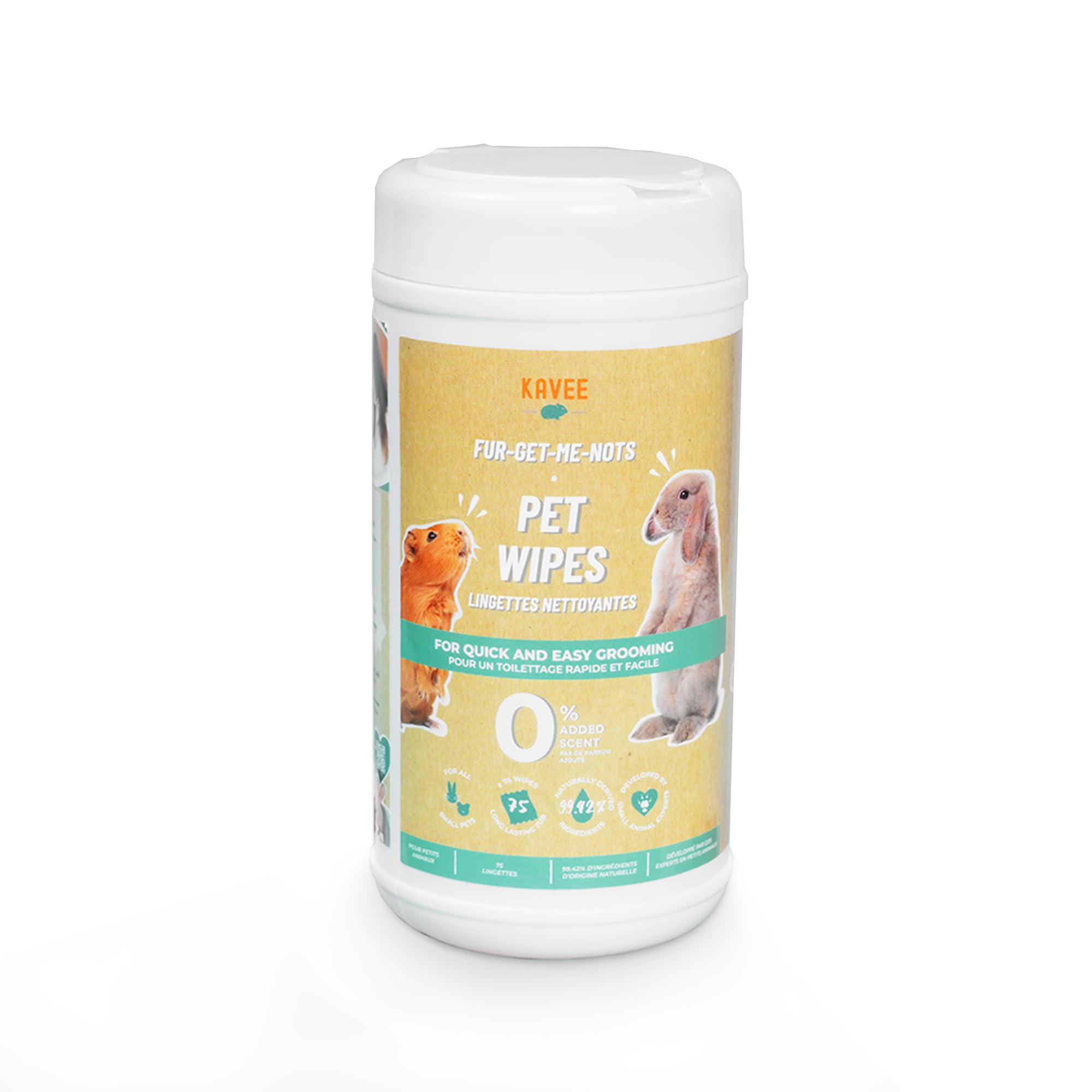 Kavee Fur-Get-Me-Nots Guinea Pig & Rabbit Wipes (75 Wipes) | Moisturising & Soothing Wipes for Guinea Pigs | Single-Use/Biodegradable | Natural Formula | No scent for low stress | Developed By Experts