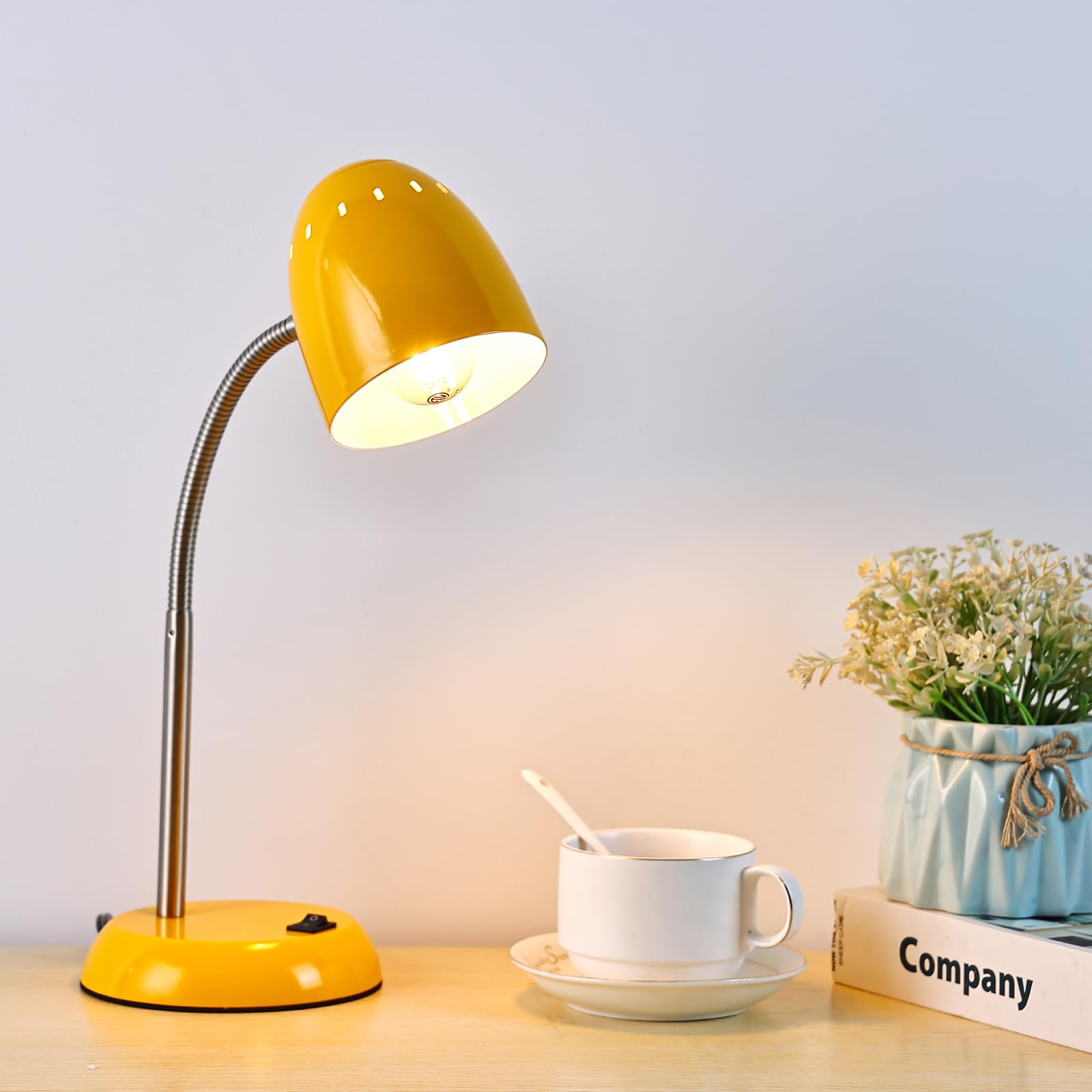 Photo 1 of Eye-Caring Table Lamp of Simple Designs Home E26 Led Screw Basic Metal Desk Lamp with Flexible Gooseneck Hose Neck Study Lamp for Bedroom Office Living Room Convenient On/Off Switch(Yellow)