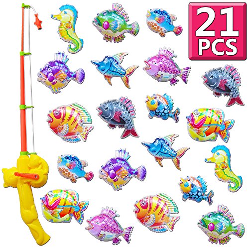 Bath Toy,Gudi Toy (21 Piece) Magnetic Fishing Games,Floating Fishing Toy in Bathtub Bathroom Pool Bath Time for Boys Girls Toddler Child,Summer Water Toys Fishing Toy for Kids Party Favors