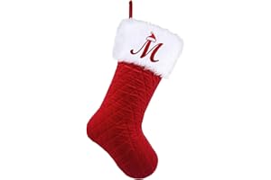 PAPMIUNM 20 Inches Large Monogram Christmas Stockings with Initials,Red White Christmas Stocking with Embroidered Letters Plaid Personalized Xmas Stocking for Xmas Tree Family Holiday Fireplace Decorations (M)