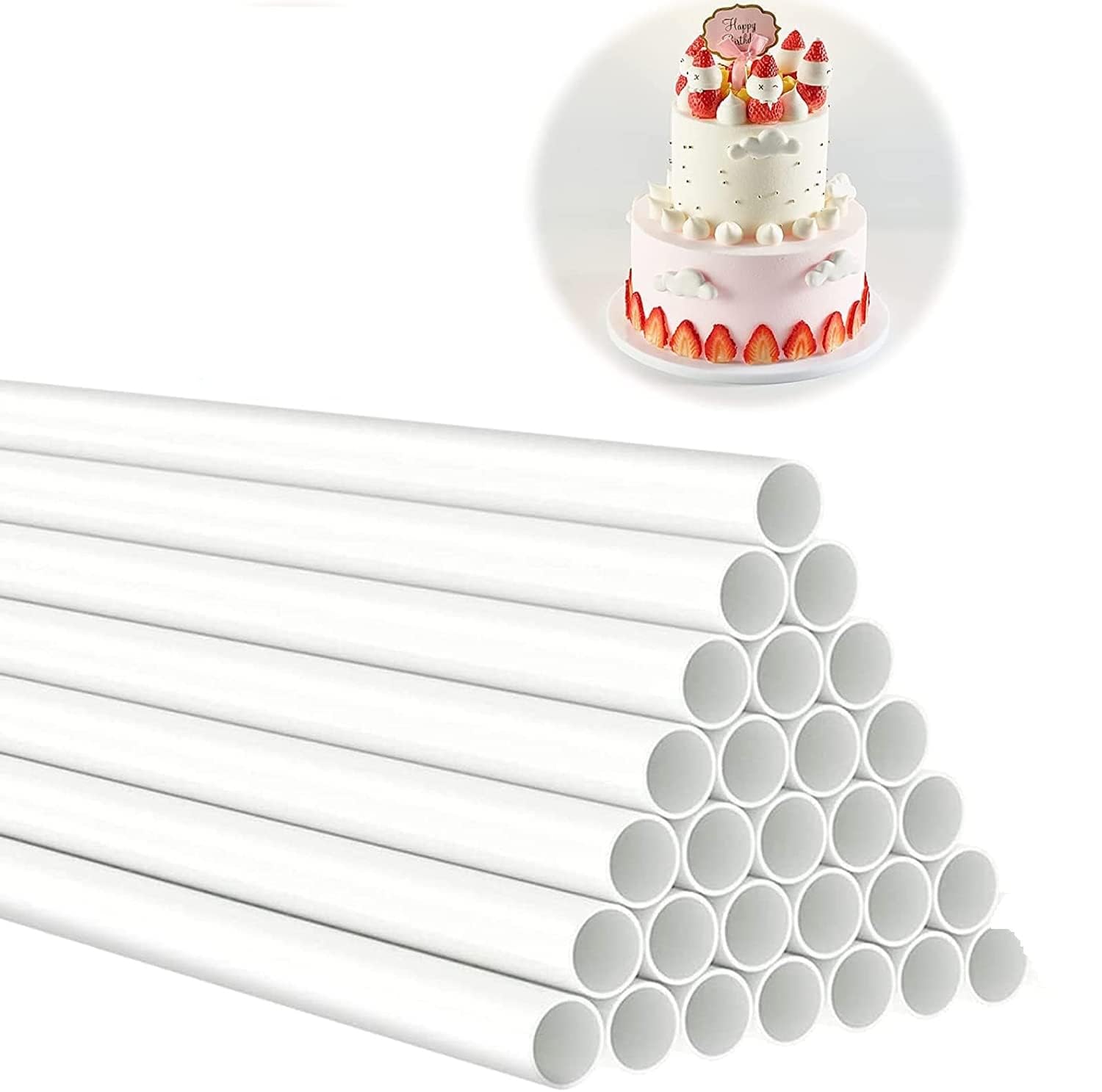 Photo 1 of DaTpuik 10PCS 16 Inch (40.6CM) Long White Plastic Cake Dowel Rods for Tiered Cake Construction and Stacking Supporting Cake Round Dowels Straws with 0.4 Inch Diameter