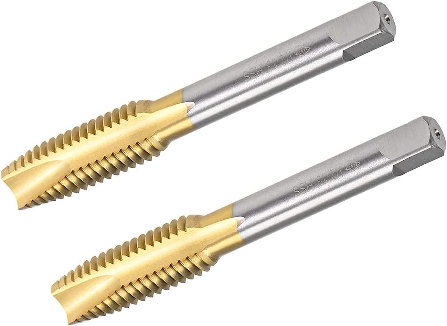 TOP-VIGOR 1/2-13 UNC Spiral Point Plug Thread Tap, 3 Flutes Ground Threads with H2 Tolerance, HSS Titanium Coated Thread Milling Tap (Round Shank with Square End) 2pcs