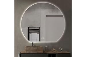 Niccy Half Moon Round LED Bathroom Mirror for Wall, 36" Irregular LED Mirror with Anti-Fog, 3-Color Adjustal, Dimmable, Semi Circle Frameless Makeup Mirror for Bathroom, Explosion-Proof