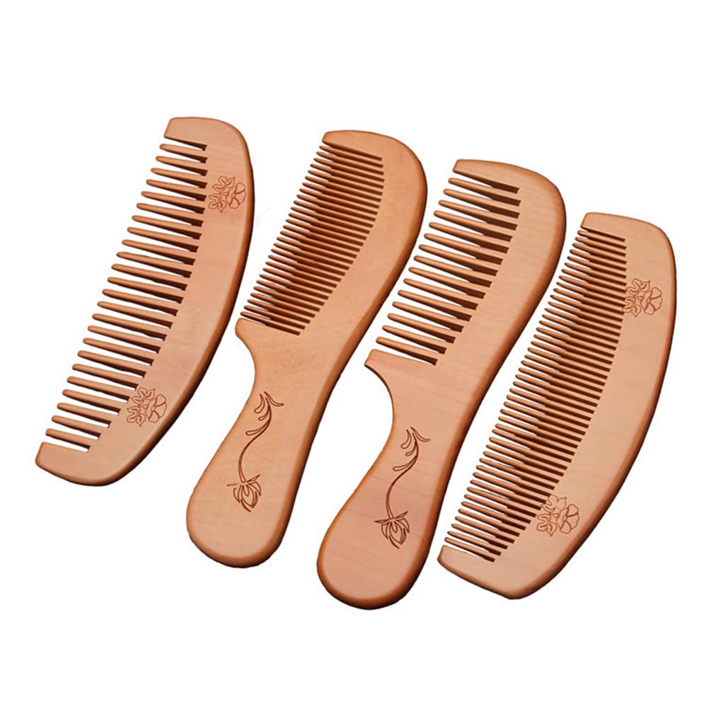 Healifty 4pcs Peach Wooden Comb Anti Static Hair Comb Wide Tooth Contour Combs