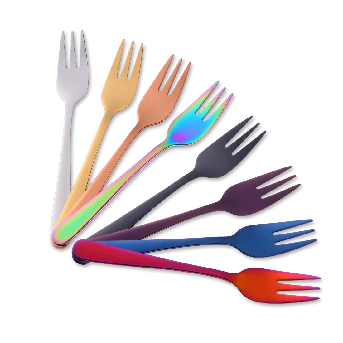 Buyer Star 8 Pcs Stainless Steel Cake Forks Colorful Fruit Forks Mini Forks for Fruit Dessert Cake Snack