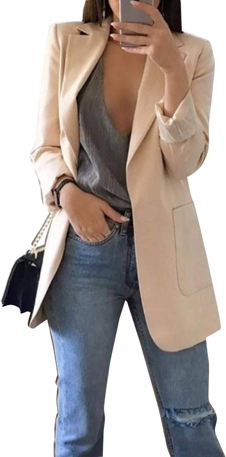 Womens Blazers Spring Autumn Casual Front Open Pockets Wear to Work