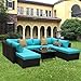 Rattaner Patio Furniture Set 4 PCS Outdoor Furniture Sets Patio Couch Outdoor Chairs Storage Dining Table Glass No-slip Cushions Waterproof Covers, Royal Blue