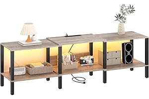 HHETOGOL LED TV Stand with Power Outlet for Living Room+75 Inch Wood TV Media Console for 45/55/65/75 inch TVs，Industrial TV Stand，TV Stand Media Entertainment Center， CALTV06ZE