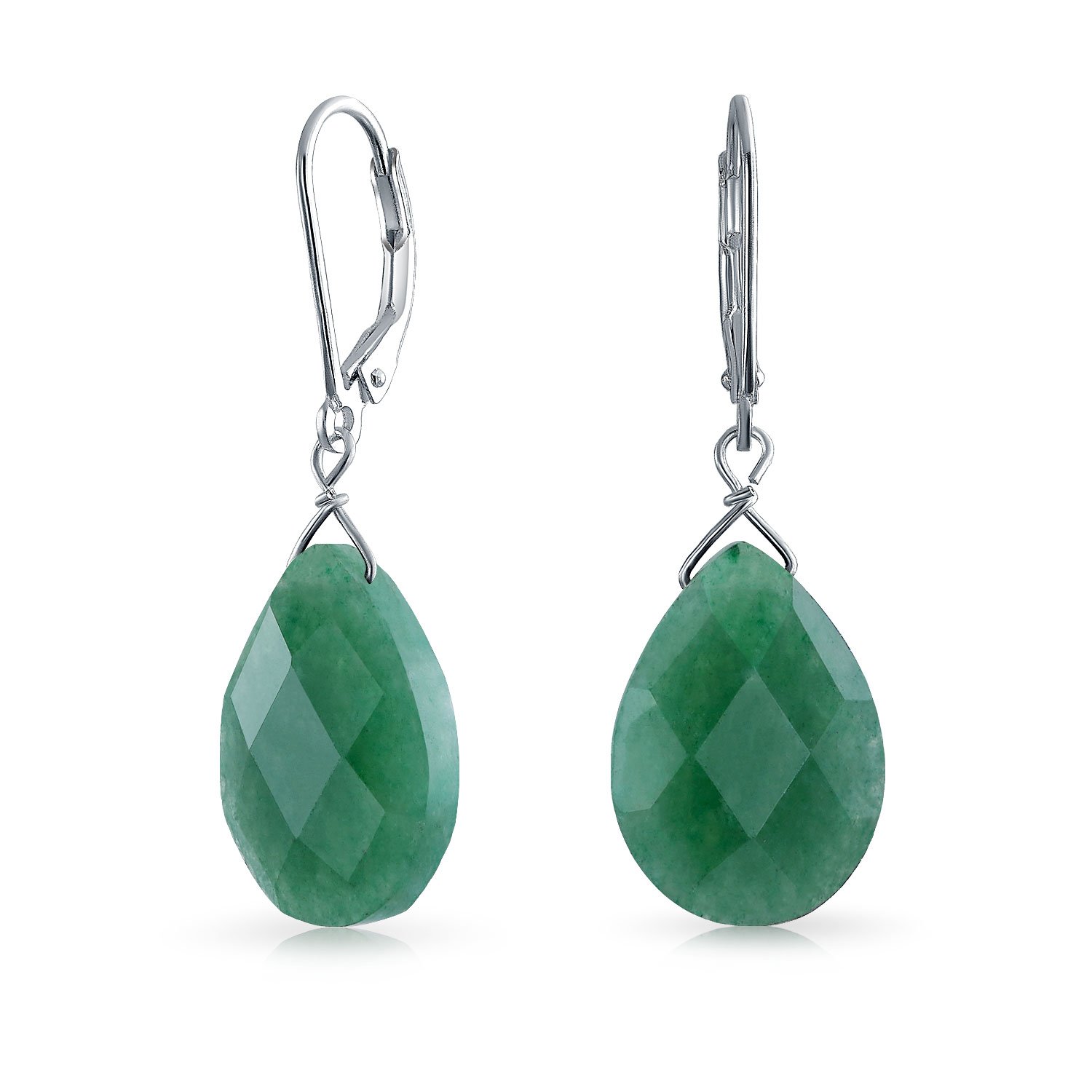 Gemstone Green Aventurine Faceted Teardrop Pear Shaped Drop Dangle Lever back Earrings For Women .925 Sterling Silver