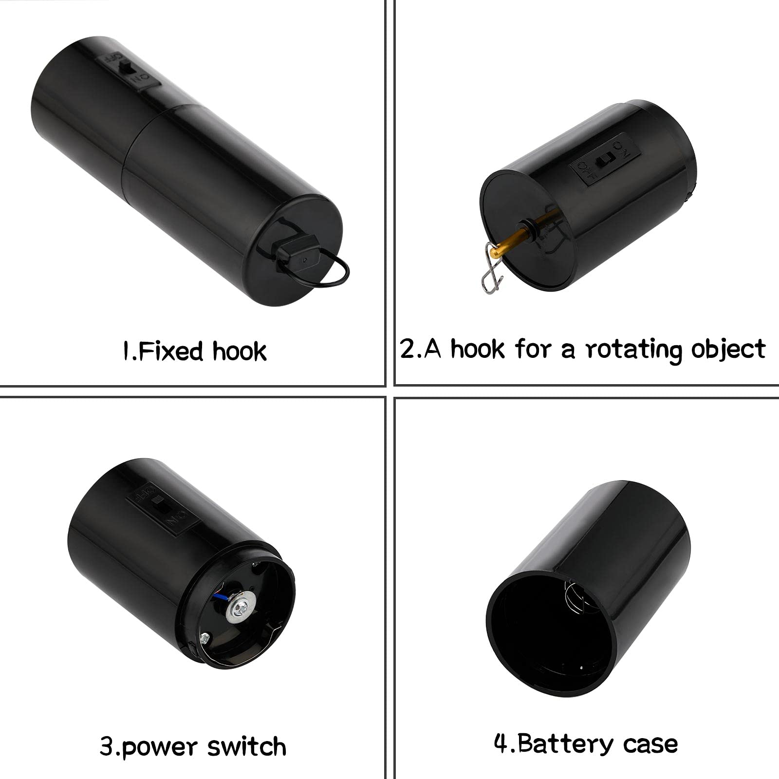 1 Piece Hanging Black Rotating Motor Wind Spinner Mobile Battery Operated Motor Multi-Purposes Rotatable Hook for Garden Decoration Accessory Supplies