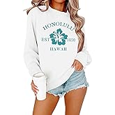 Weripoah Hawaii Sweatshirts for Women Hawaiian Hibiscus Graphic Sweatshirt Oversized Cute Crewnecks Pullover
