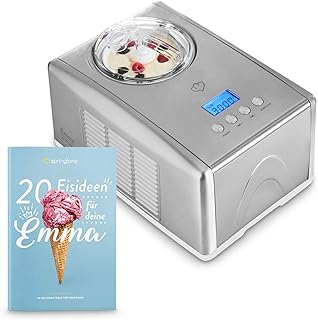 Eismaschine Emma 1,5 L mit selbstkühlendem Kompressor 150 W, aus Edelstahl mit entnehmbarem Eisbehälter, inkl. Rezeptheft