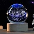 ZRENJHUS 3D Solar System Crystal Ball Space Themed Gifts Planet 3D Decorative Ball 60mm Glass Sphere Decor Astronomy Birthday Gift with LED Lighting Base