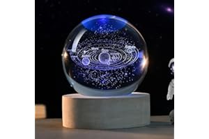 ZRENJHUS 3D Solar System Crystal Ball Space Themed Gifts Planet 3D Decorative Ball 60mm Glass Sphere Decor Astronomy Birthday Gift with LED Lighting Base