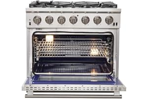 FORNO Capriasca Full Gas 36" Inch. Freestanding Range with 6 Sealed Burners Cooktop 120,000 BTU - 5.36 Cu.Ft. Gas Convection Oven, Stainless Steel Cast Iron Grates.