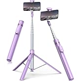 TONEOF 66" Automatic Tripod,Auto-Open Phone Tripod Stand with Magnetic Rechargable Remote,Selfie Stick Tripod 360° Vertical & Horizontal Rotatable,Stable Travel Tripod for iPhone/Android(Purple)