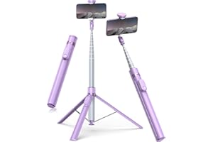TONEOF 66" Automatic Tripod,Auto-Open Phone Tripod Stand with Magnetic Rechargable Remote,Selfie Stick Tripod 360° Vertical & Horizontal Rotatable,Stable Travel Tripod for iPhone/Android(Purple)