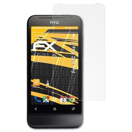 atFolix Panzerfolie kompatibel mit HTC One V Schutzfolie, entspiegelnde und stoßdämpfende FX Folie (3X)