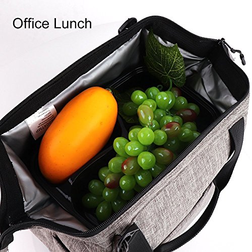 Lunch Bag Box F40C4TMP Insulated Tote with YKK Zipper Extra Pocket Shoulder Strap For Meal Prep Men Women Kids Adults Grey - Thumbnail 3