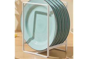 Kitchen Cabinet Dish Rack, Metal Plate Organizer for Cabinet, Space Saving Storage for Plates, Pots and Pans, M Size White