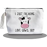 SQQCMM Funny Cute Cow Makeup Bag - Cute Cow Themed Gifts for Lovers Girls Mom Women, Cosmetic Travel Bags for Women, Canvas Zipper Makeup Bag