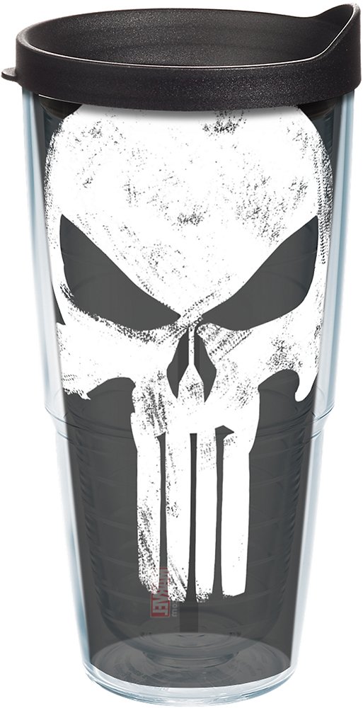 Tervis 1244037 Marvel-Punisher Insulated Tumbler with Wrap and Black Lid, 24oz, Clear