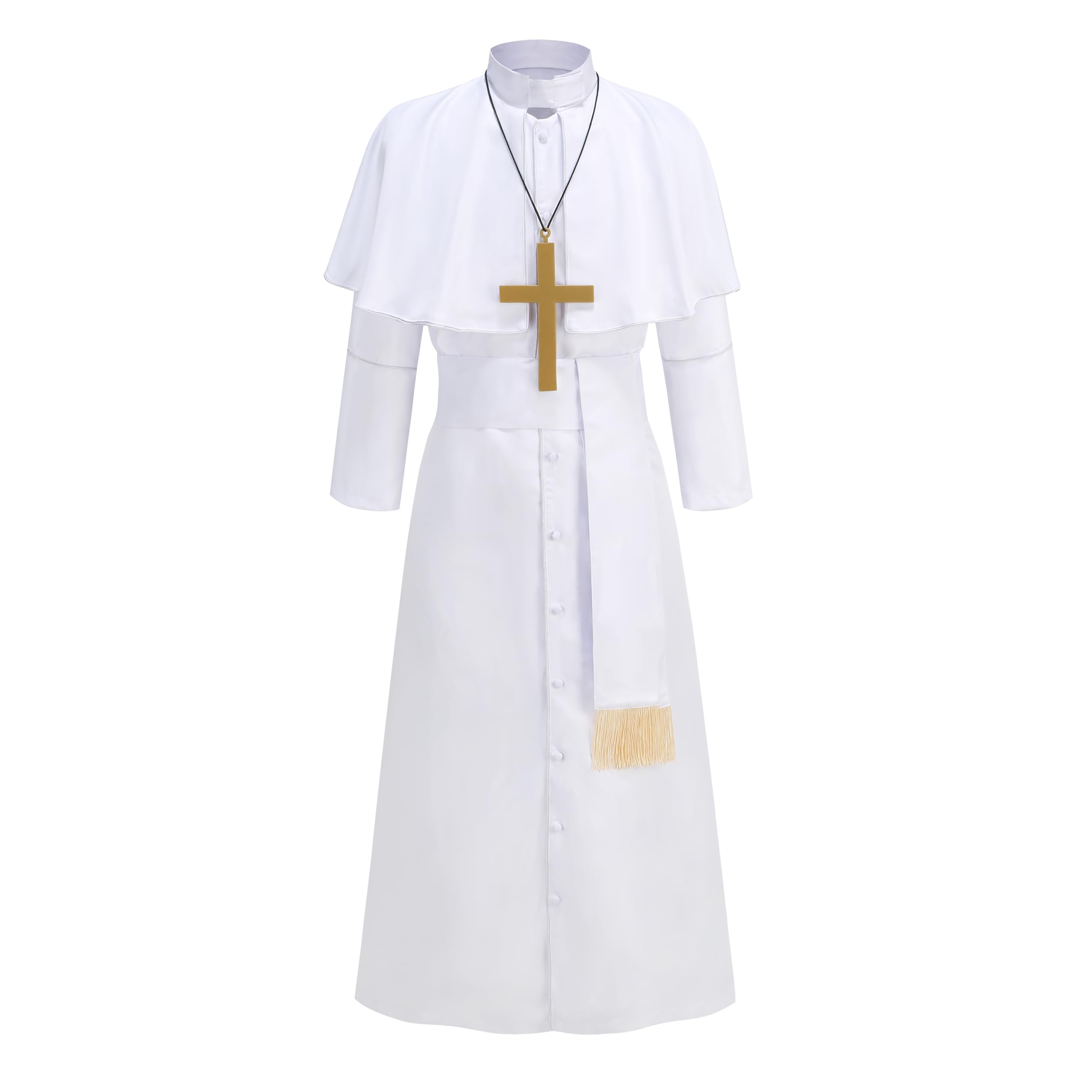 Photo 1 of Colorful House Clergy Robe Adult Priest Costume Monk wizard for Men Exorcist Costume Halloween Outfit(Large,White)