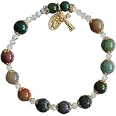 Sine Cera Multicolor Onyx/Gold Trim 1 Decade Catholic Rosary Bracelet, Round 8mm Beads