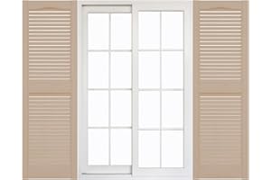 Mid America 00011239023 Standard Size Cathedral Top Center Mullion, Open Louver Shutter (Per Pair), 12"W x 39"H, Wicker