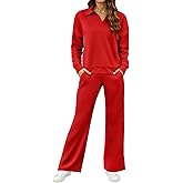 SHESHOW Lounge Sets for Women V-Neck Tracksuit 2-Stripes Wide Leg Pants 2 Piece Outfit Women Sweatsuits with Pockets XS-XXL