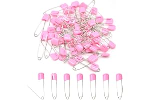 Hocansen 50 PCS Safety Pin 54mm/2.2in Baby Diaper Pins for Cloth Plastic Head Baby Pins for Diapers Stainless Steel Cloth Pins with Locking Closures Nappy Pins for Crafts（DT/Pink）