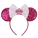 YanJie Crown Mouse Ear Headband Hot Pink Bow Girl