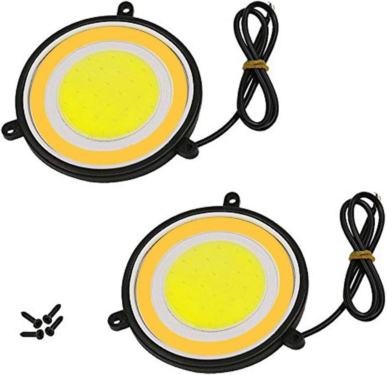 Pivalo 2Pcs Super Bright 72mm (2.83 Inch diameter) Round COB LED Switchback Daytime Running Lights, Side Turn Signal Lights, Fog Lights (Yellow & White,With Indicator)