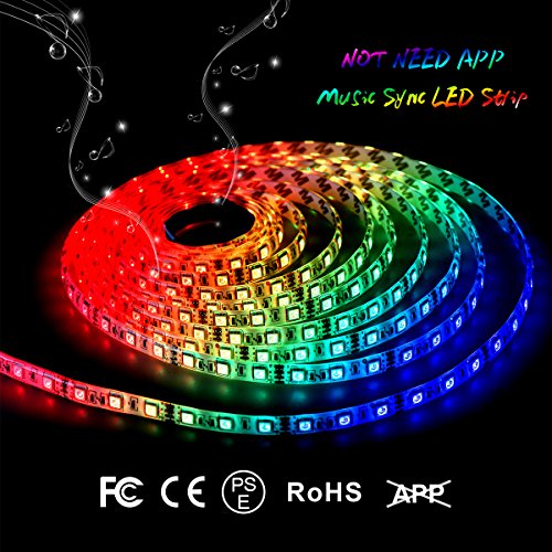 LED Light Strip IP65 Waterproof LED Strip Light 16.4FT Music Strobe Light Bedroom String Lights Car LED Strip Light 300 Units 5050 RGB Strip Lights by DotStone