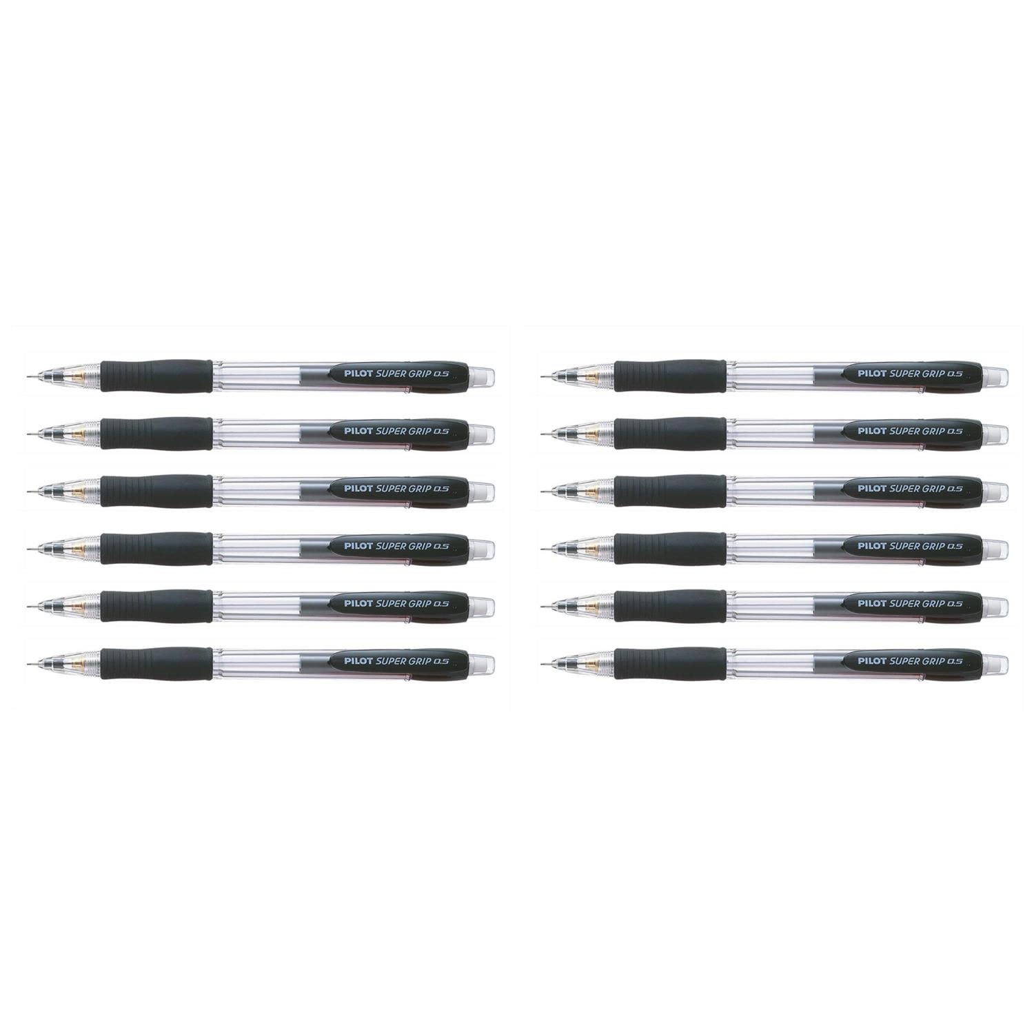 Pilot Super Grip Mechanical Pencil 0.5 mm Lead - Black Barrel, Pack of 12