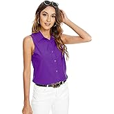 Riatobe Womens Sleeveless Button Down Shirt Blouse Office Work Casual Classic Collar Shirts