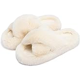 Chantomoo Women's Blue Memory Foam Faux Fur Lined Open Toe Slippers for Women - US 12