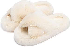 Chantomoo Women's Blue Memory Foam Faux Fur Lined Open Toe Slippers for Women - US 12