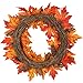 Valdler 22 Inch LED Winter Front Door Decorative Wreath with Maple Leaf,Pumpkin, Pinecone,Red Berries Garland