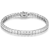 Gemsme 4 * 4mm Square Tennis Bracelet, 4mm Thin 18K White Gold Plated Square Cubic Zirconia Tennis Bracelet for Women