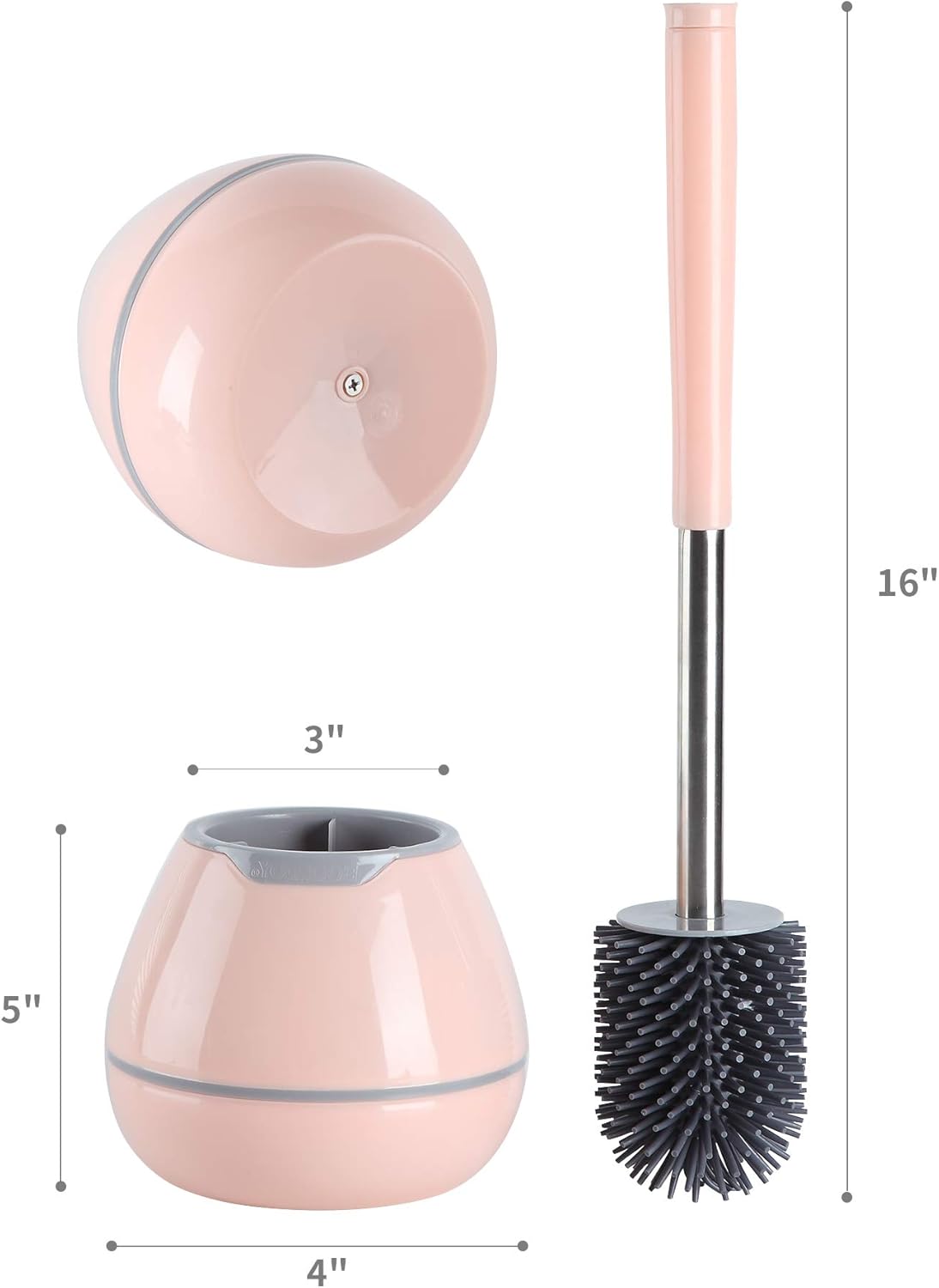 BOOMJOY Toilet Brush and Holder Set, Silicone Bristles Bathroom Cleaning Bowl Brush Kit with Tweezers - Pink: Kitchen & Dining