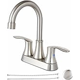 Friho 4 Inch Centerset Bathroom Faucet, Brushed Nickel Bathroom Faucets for Sink 3 Hole, Lead-Free 2 Handle Stainless Steel RV Bath Vanity Faucet with with Pop-up Drain and Supply Lines