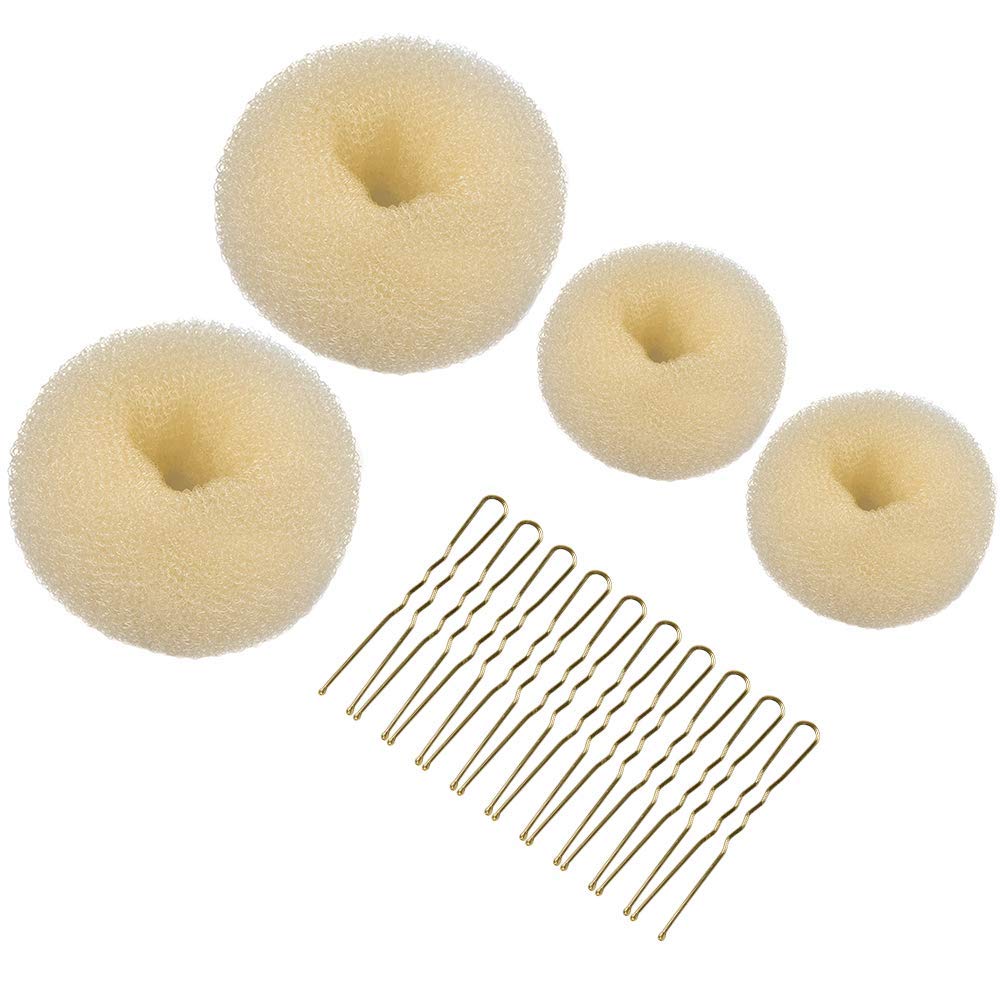 Hair Donuts for Buns, MORGLES 4pcs Donut Bun Makers Set with 10pcs Hair Pins for Women, Blonde