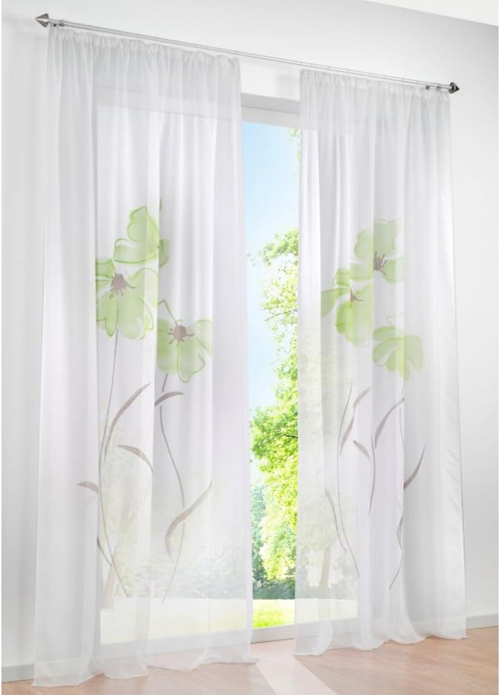 EZ GLAM Gardine mit Blumen Druck Floral Gardinen Transparent Voile 1PC