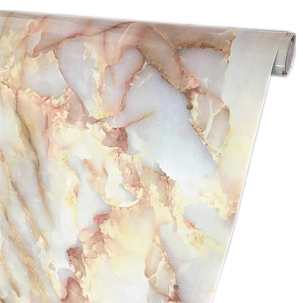 Self Adhesive Granite White Pink Jade Look Marble Gloss Film Vinyl Counter Top Peel and Stick Wall Decal60cm by 300cm