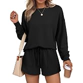 LILLUSORY Lounge Sets for Women Two Piece Sweat Short Set | Matching Pajama Sets, Fall Outfits with Pocket, Versatile Set, Perfect For Sleep, Lounge, Errands, Travel or WFH